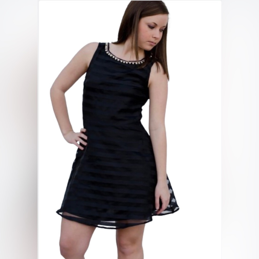 Karlie Black Sleeveless Mini Dress with Beaded Neckline